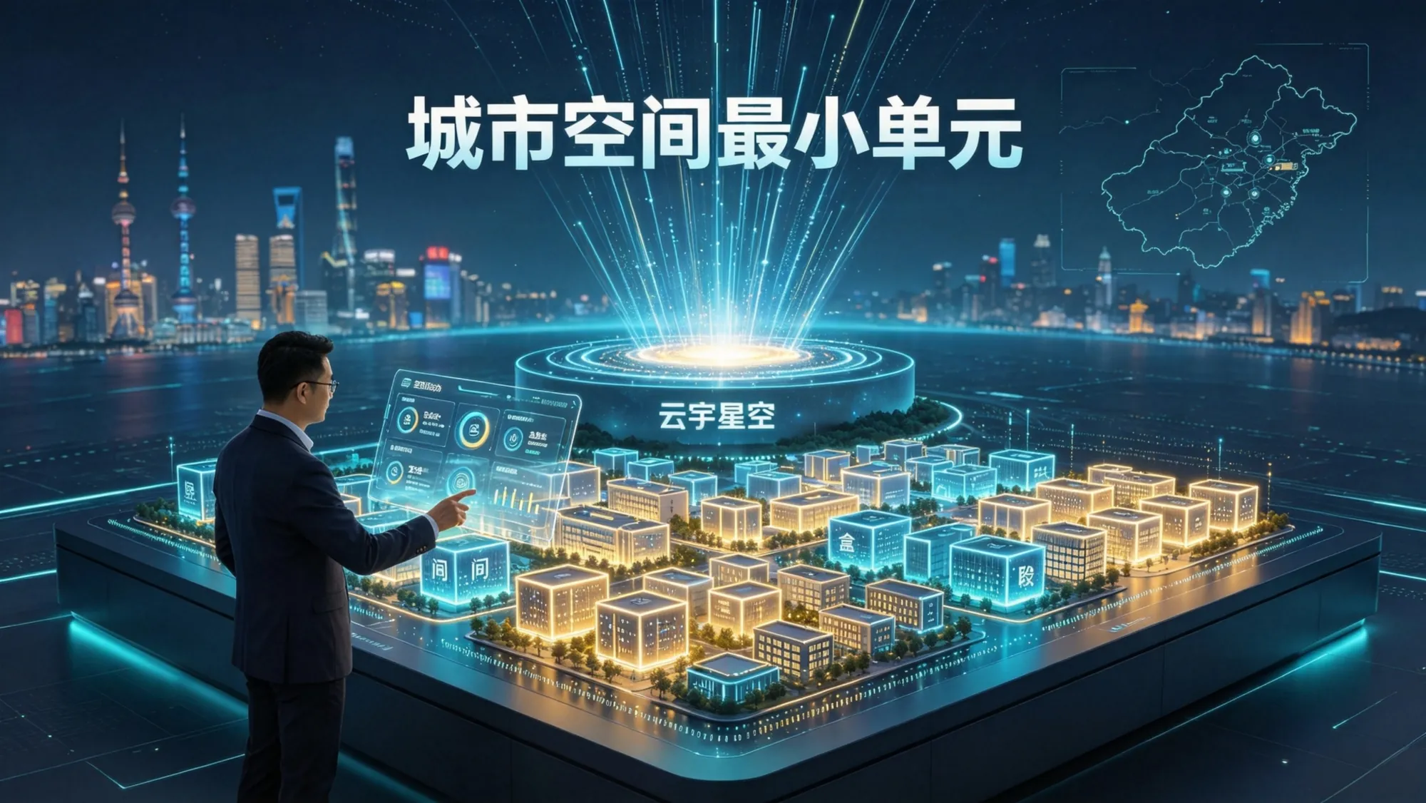 城市空间的最小单元:建筑的「间」、空间的「盒」、基础设施的「段」,向上汇聚到「云宇星空」行业基座大模型(示意图)